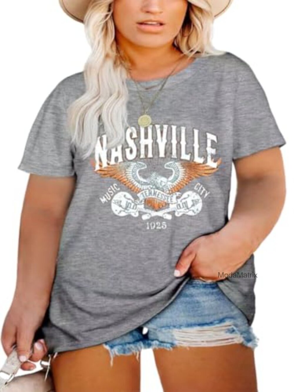 Plus Size Women's Vintage Rock Band Graphic T-Shirt Cotton Blend Crew Neck